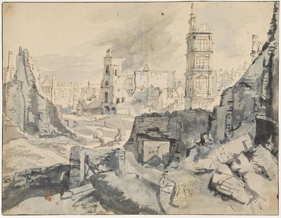 Brusel po bombardování v roce 1695 od Augustin Coppens