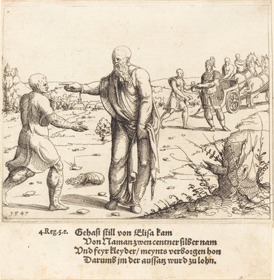 Elisha potrestá Gehaziho Naamanovou malomocenstvím, 1547. od Augustin Hirschvogel