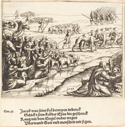 Jacob Wrestling with the Angel, 1548. od Augustin Hirschvogel