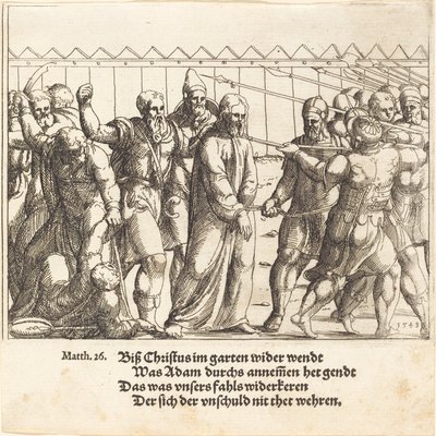 Ježíš byl veden ke Kaifášovi, 1549. od Augustin Hirschvogel