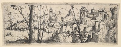 Krajina s pevností a kostelem na řece, 1545. od Augustin Hirschvogel