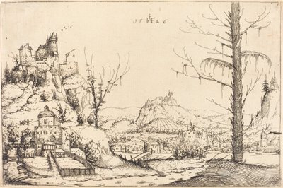 Krajina s vysokými útesy, řekou a městem, 1546. od Augustin Hirschvogel