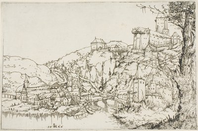 Krajina s řekou, městem a hradem od Augustin Hirschvogel