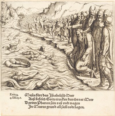 Mojžíš zavírá Rudé moře, 1548. od Augustin Hirschvogel