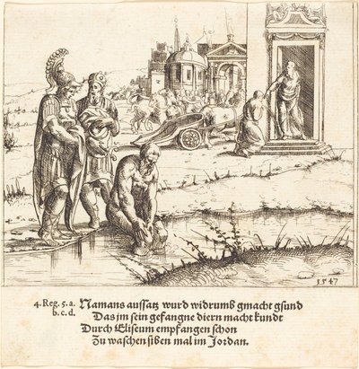 Naaman je vyléčen z lepry, 1547. od Augustin Hirschvogel