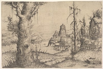 Říční krajina s velkým stromem vlevo, 1546. od Augustin Hirschvogel