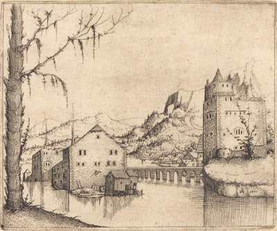 Říční krajina se dvěma budovami, 1545. od Augustin Hirschvogel