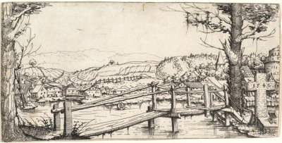 Říční krajina s lávkou, 1546. od Augustin Hirschvogel