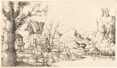 Říční krajina s pokušením Krista, 1545. od Augustin Hirschvogel