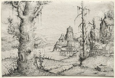Říční krajina s velkým stromem vlevo, 1546. od Augustin Hirschvogel