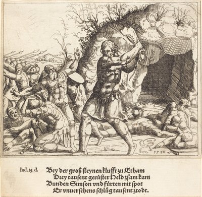 Samson zabíjí Filištíny, 1548. od Augustin Hirschvogel