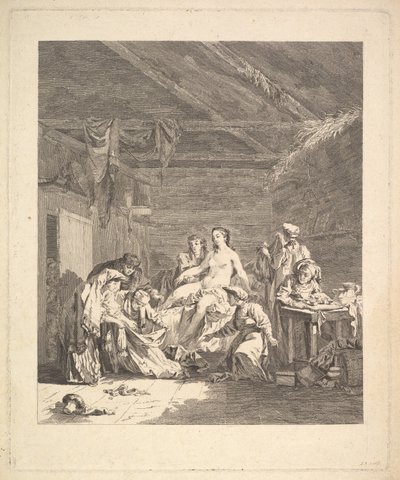 Po svatební noci je třeba ukázat povlečení. Z Voyage en Sibérie, 1767 od Augustin de Saint Aubin