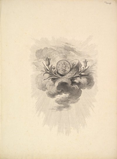 Viněta s medailí s vyobrazením Harpokrata a lotosových květů, svazek I, strana 12, z D..., 1778-80. od Augustin de Saint Aubin