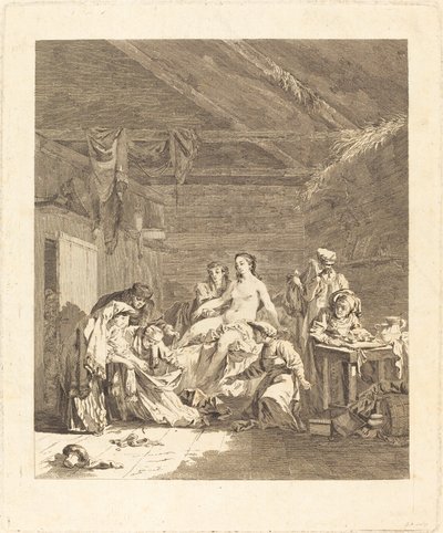 Le lever de la mariée russe (Ruský zvyk po svatebním obřadu a před svatební hostinou) od Augustin de Saint Aubin after Jean Baptiste Le Prince