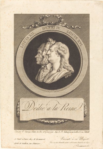 Ludvík XVI., Jindřich IV. a Ludvík XII od Augustin de Saint Aubin after Piat Joseph Sauvage