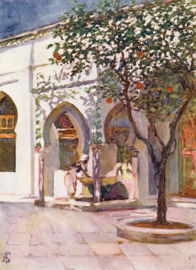 Kašna na nádvoří Velké mešity, Alžír (barevná litografie) od Augustine Fitzgerald