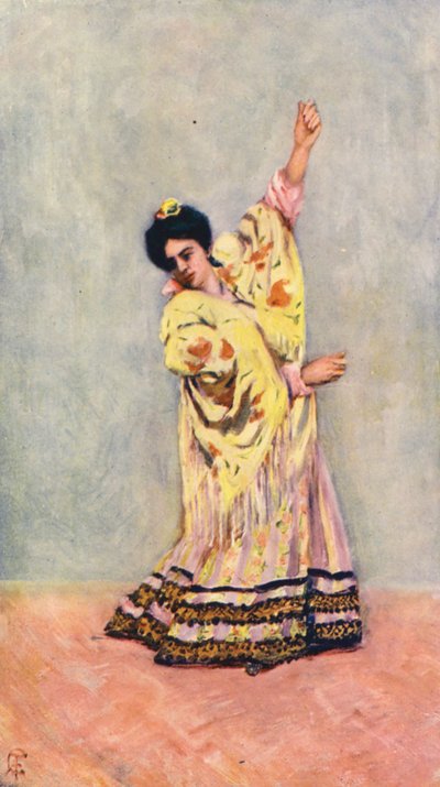 Španělský cikán tančící tango (barevná litografie) od Augustine Fitzgerald