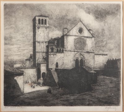 Assisi, Bazilika sv. Františka (lept na papíře) od Augusto Baracchi