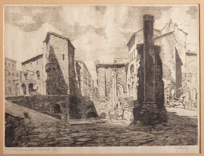 Řím, Porticus z Octaviae a ruiny Marcellova divadla (lept na papíře) od Augusto Baracchi