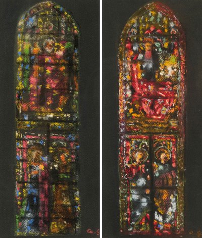 Augusto Giacometti skicuje podle vitráže ve florentské katedrále od Augusto Giacometti