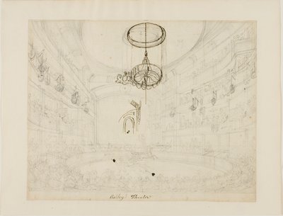 Studie k Astleyho divadlu (recto); studie ke křišťálovým chadelierům v Astleyho amfiteátru (verso) od Augustus Charles Pugin