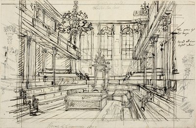 Studie pro poslaneckou sněmovnu z mikrokosmu Londýna od Augustus Charles Pugin