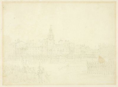 Studie pro Mounting Guard, St James Park, z Microcosm of London od Augustus Charles Pugin