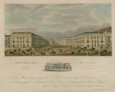 Waterloo Place, Carlton House, Londýn od Augustus Charles Pugin