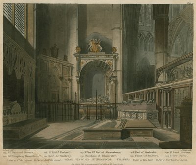Západní pohled na kapli svatého Edmunda, Westminster Abbey, Londýn od Augustus Charles Pugin