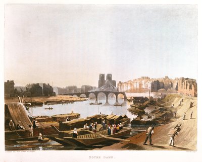 Notre Dame, Ile de la Cite, Ile Saint Louis a Pont de la Tournelle, 1821 od Augustus Charles after Pugin