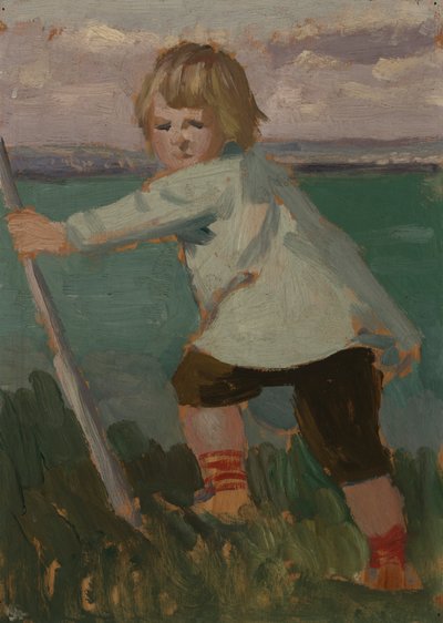 Chlapec na útesu opírající se o hůl od Augustus John