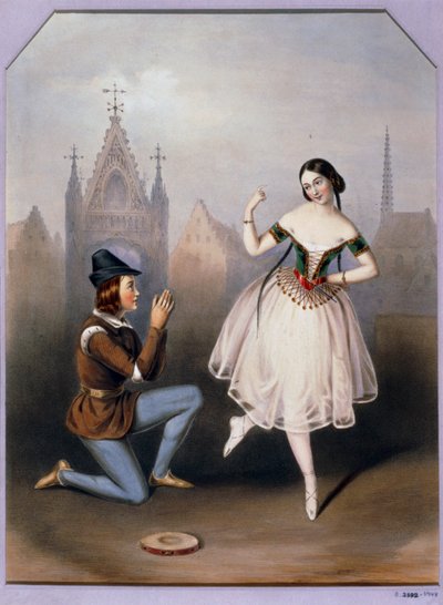Carlotta Grisi jako Esmeralda a Jules Perrot jako Gringoire - La Esmeralda, balet o 3 dějstvích ... (litografie) od Augustus Jules Bouvier