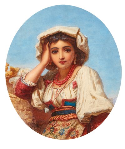 Hlava italské dívky (akvarel) od Augustus Jules Bouvier