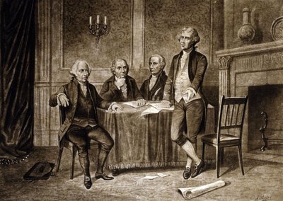Vedoucí představitelé Kontinentálního kongresu 1775: John Adams, Robert Morris, Alexander Hamilton, Thomas Jefferson, kresba Augusta Tholeyho (1894) od Augustus Tholey