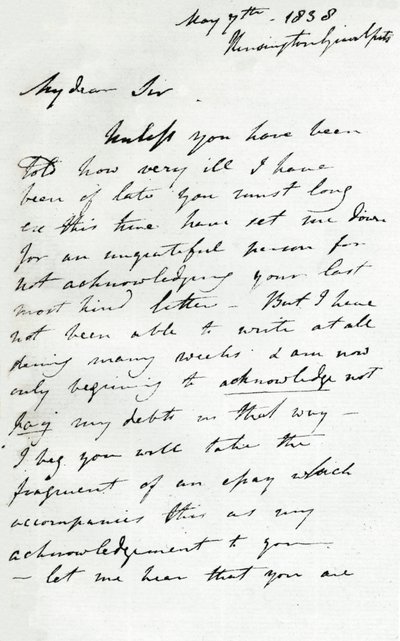 Dopis od Augusta Walla Callcotta, 7. května 1838 1904 od Augustus Wall Callcott