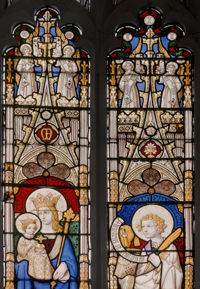 Okno apsidy s Pannou a dítětem a sv. Janem Evangelistou, detail, 1841-42 (vitráže) od Augustus Welby Northmore Pugin