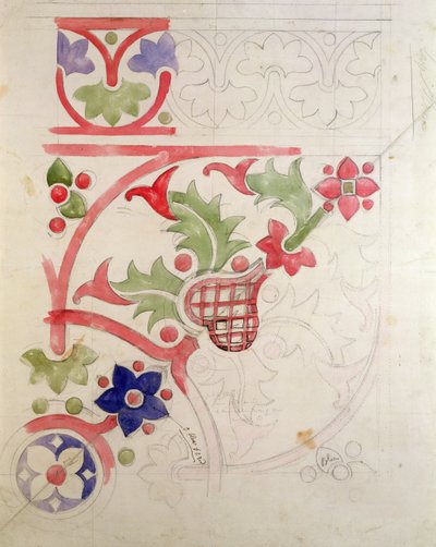 Květinový design pro Knihovnu Sněmovny lordů (tužka a wc na papíře) od Augustus Welby Northmore Pugin