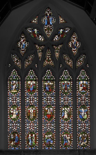 Záhady růžence, východní okno kaple, 1847 (vitráže) od Augustus Welby Northmore Pugin