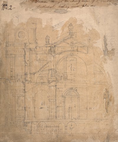 Řez hlavní lodí katedrály sv. Pavla při pohledu na západ od Augustus Welby Northmore Pugin