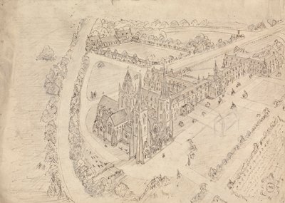 Náčrt gotického kostela a kláštera od Augustus Welby Northmore Pugin