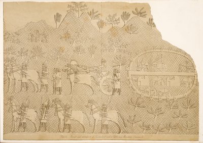 Vůz a doprovod Senacherib a hrad na hoře (Kouyunjik), z Monuments of Ninive, hospoda. 1849 od Austen Henry Layard
