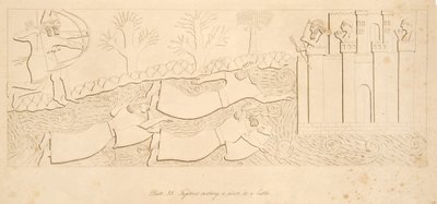 Uprchlíci překračující řeku k hradu, od Monuments of Niniveh, hospoda. 1849 od Austen Henry Layard