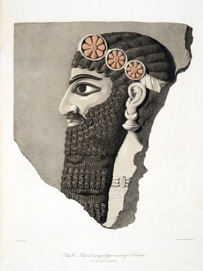 Hlava okřídlené postavy s diadémem, hospoda Monuments of Niniveh. 1849 od Austen Henry Layard
