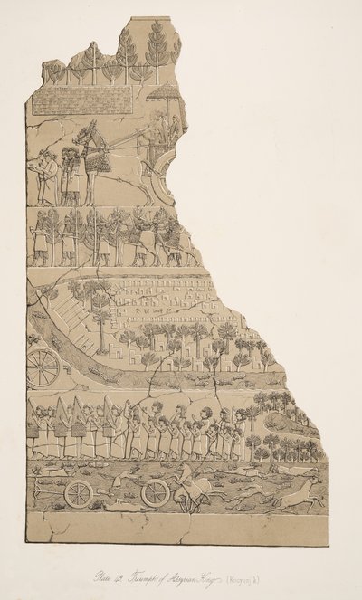 Triumf asyrských králů (Kouyunjik), z Monuments of Nineveh, pub. 1849 od Austen Henry Layard