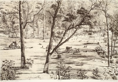 Free Selectors Hut, z Historie Australasie od Davida Blaira, McGradyho, Thomsona a Nivena, 1879 od Australian School