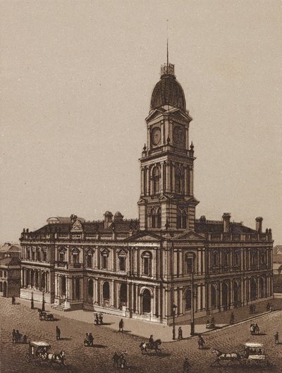 Melbourne, Austrálie: Hotham Town Hall (litografie) od Australian School