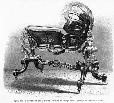 Dětská postýlka rakouského korunního prince, ilustrace z Leipziger Illustrirte Zeitung, 1859 (dřevoryt) od Austrian School