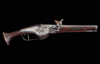 Korutanská (Ferlach) pistole s mechanismem zamykání kola s vnitřním automatickým bezpečnostním systémem, c.1650 (ocel a ořech) od Austrian School