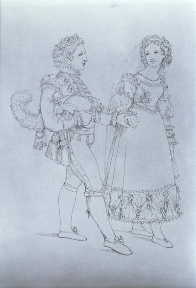 Kostýmní návrhy pro Figara a Susannu z opery „Figarova svatba“ od Wolfganga Amadea Mozarta (1756-91) (rytina) od Austrian School
