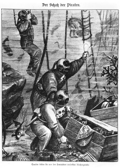 Potápěči nalézající poklad pirátů, 1897 od Austrian School